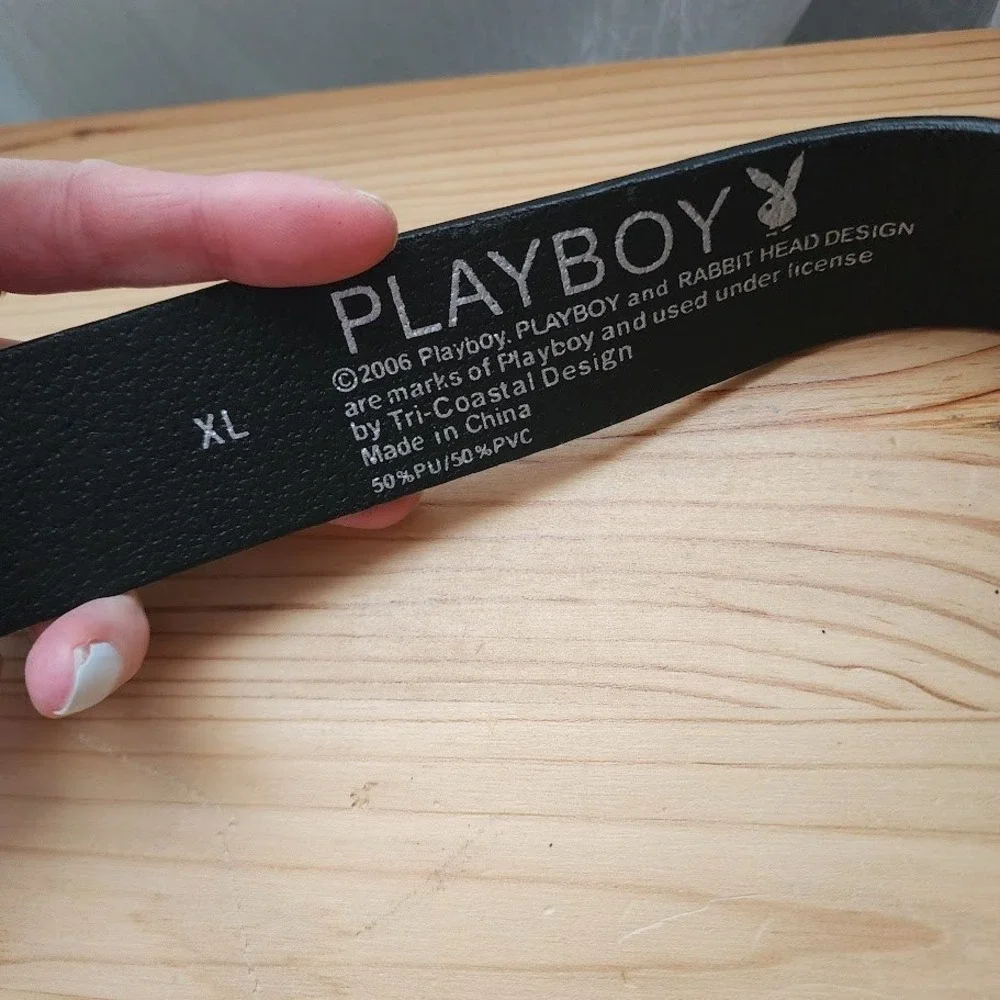 PLAYBOY Y2K‎ Black Belt Rhinestone Logo Buckle 2006 Size XL